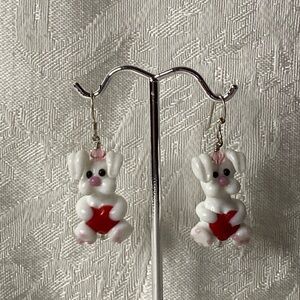 Charming Handcrafted Bunny Earrings with Red Heart
